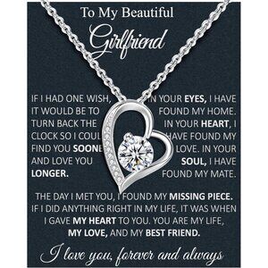 Sterling Silver Heart Necklace for Wife with Cubic Zirconia, Adjustable Chain